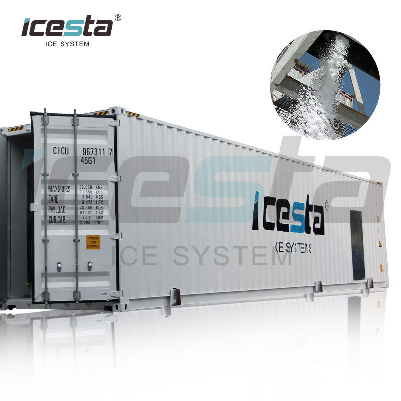 Planta de hielo en escamas en contenedores con sistema automático de almacenamiento, entrega y pesaje de hielo (todo en uno)